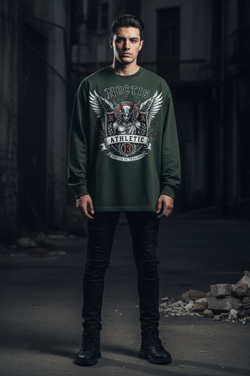 Noctis Athletic Crest Long Sleeve Tee – Heavyweight Oversized Drop Shoulder