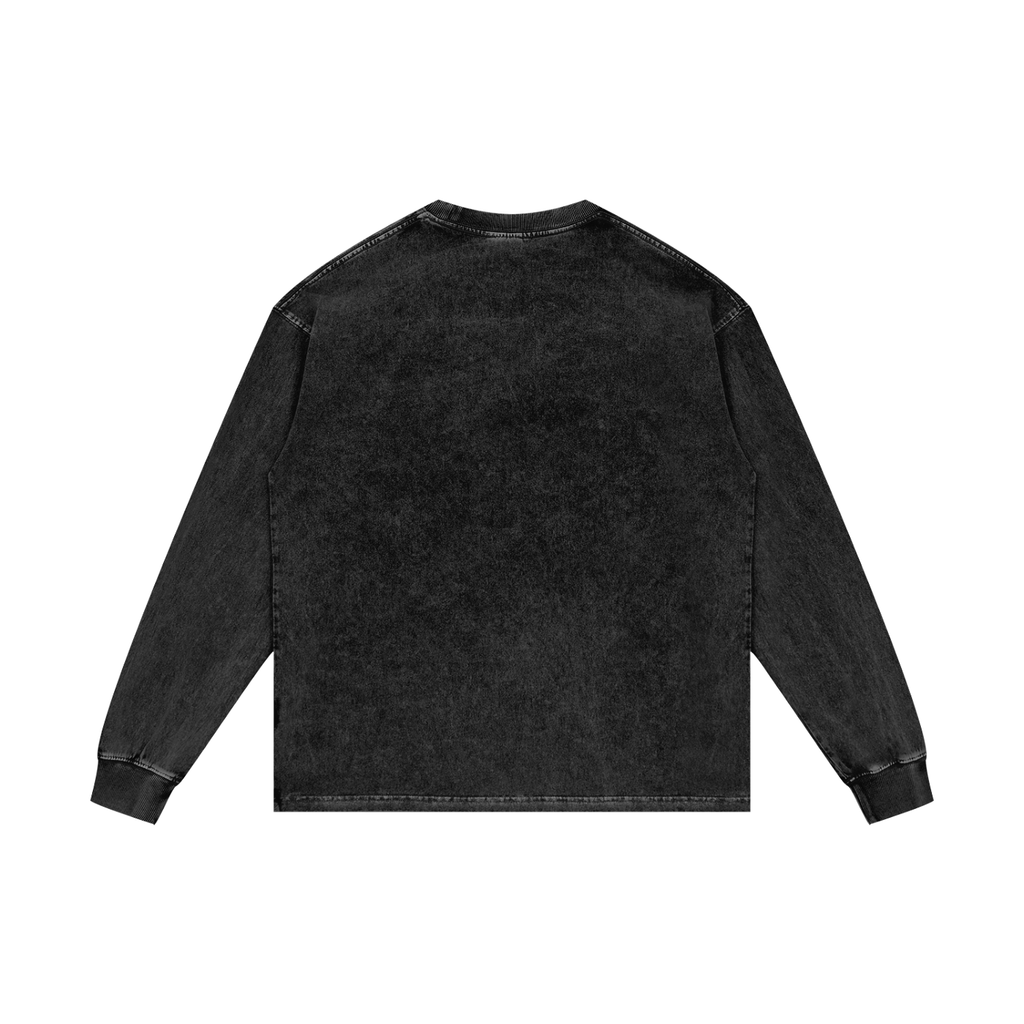 Nighthawk Gothic Crest Acid Wash Long Sleeve T-Shirt | Oversized Heavyweight Streetwear