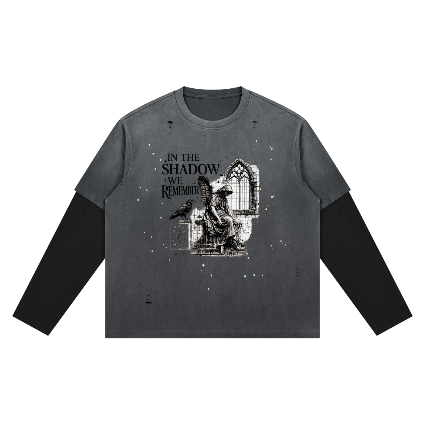 In The Shadow We Remember Gothic Vintage Wash Layered T-Shirt