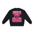 Under The Chaos Neon Pink Stencil Font Skull Unisex Oversized Drop Shoulder Crewneck Sweatshirt