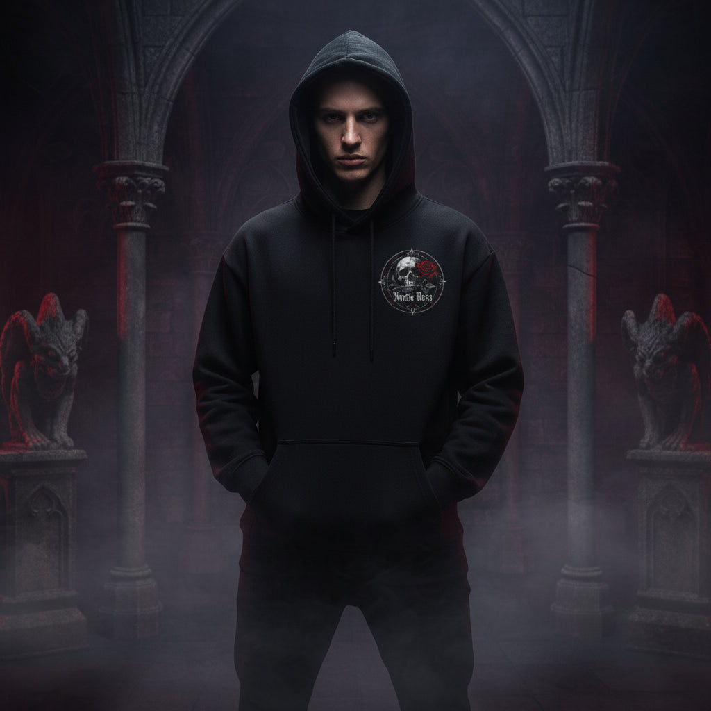 Noctis Rosa Gothic Hoodie | Skull & Rose Graphic Pullover | Unisex Hoodie