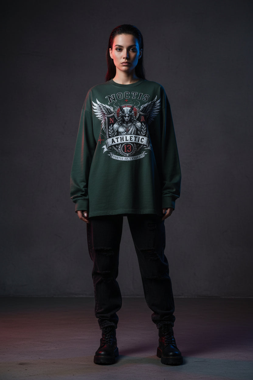 Noctis Athletic Crest Long Sleeve Tee – Heavyweight Oversized Drop Shoulder