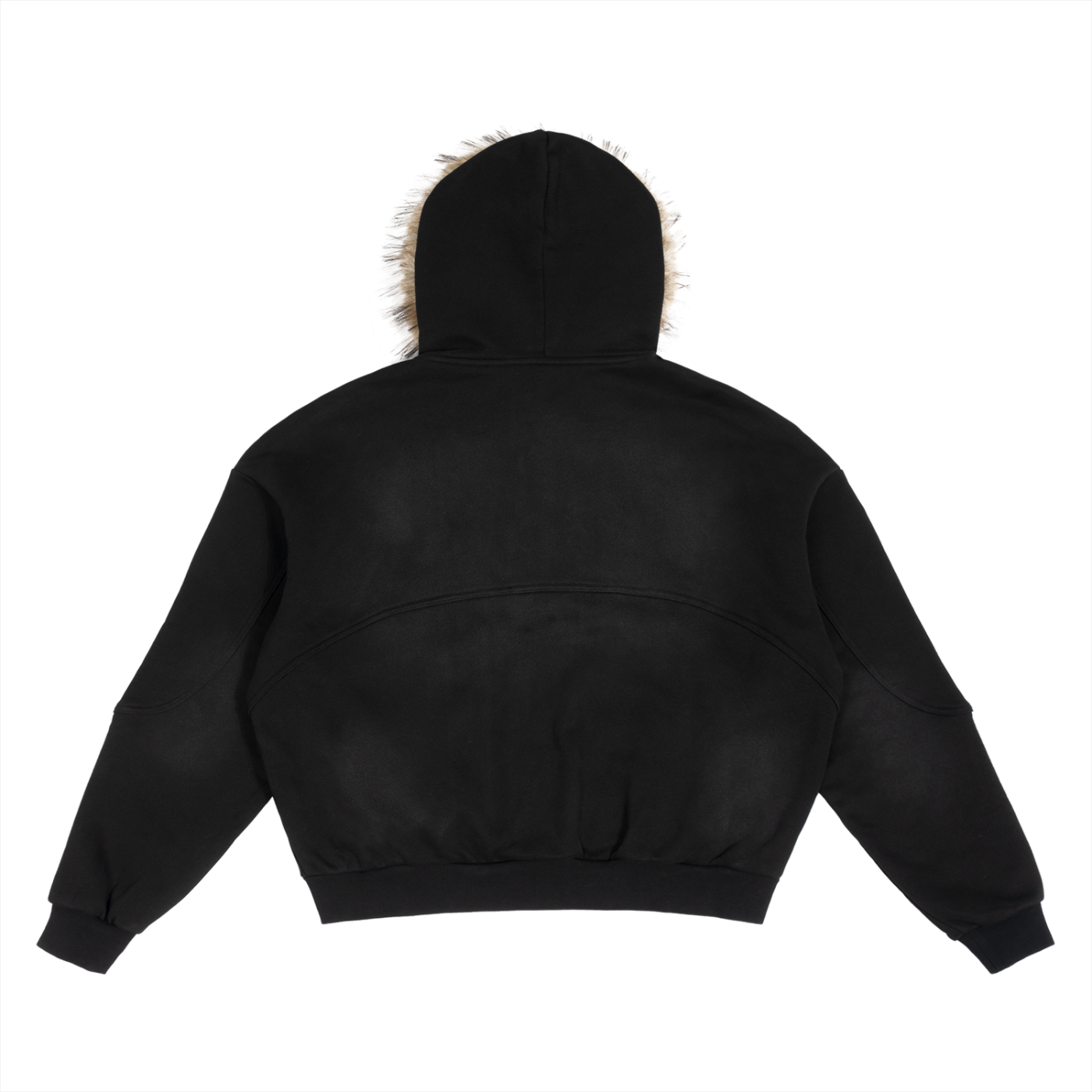 Sun Fade Boxy Zip Hoodie with Detachable Fur Trim