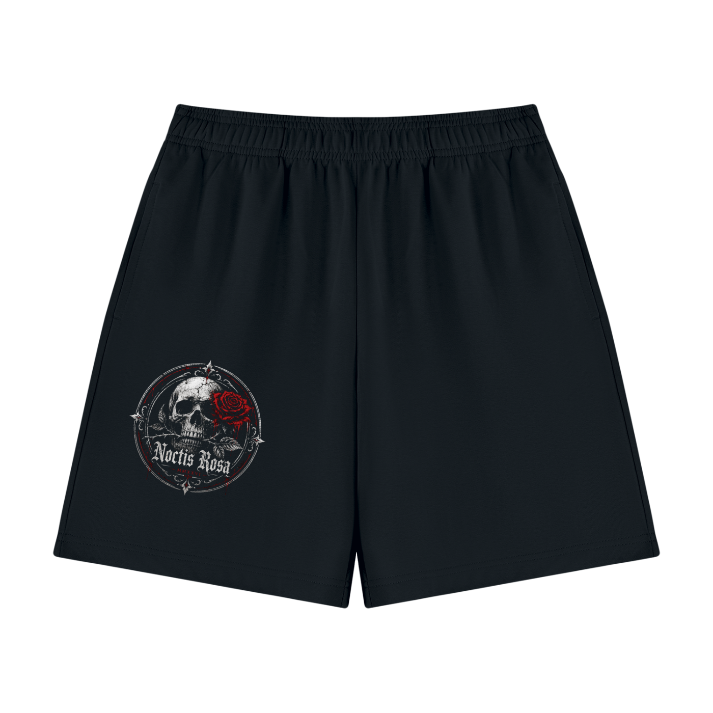 Noctis Rosa Gothic Skull & Rose Cotton Shorts | Unisex Streetwear
