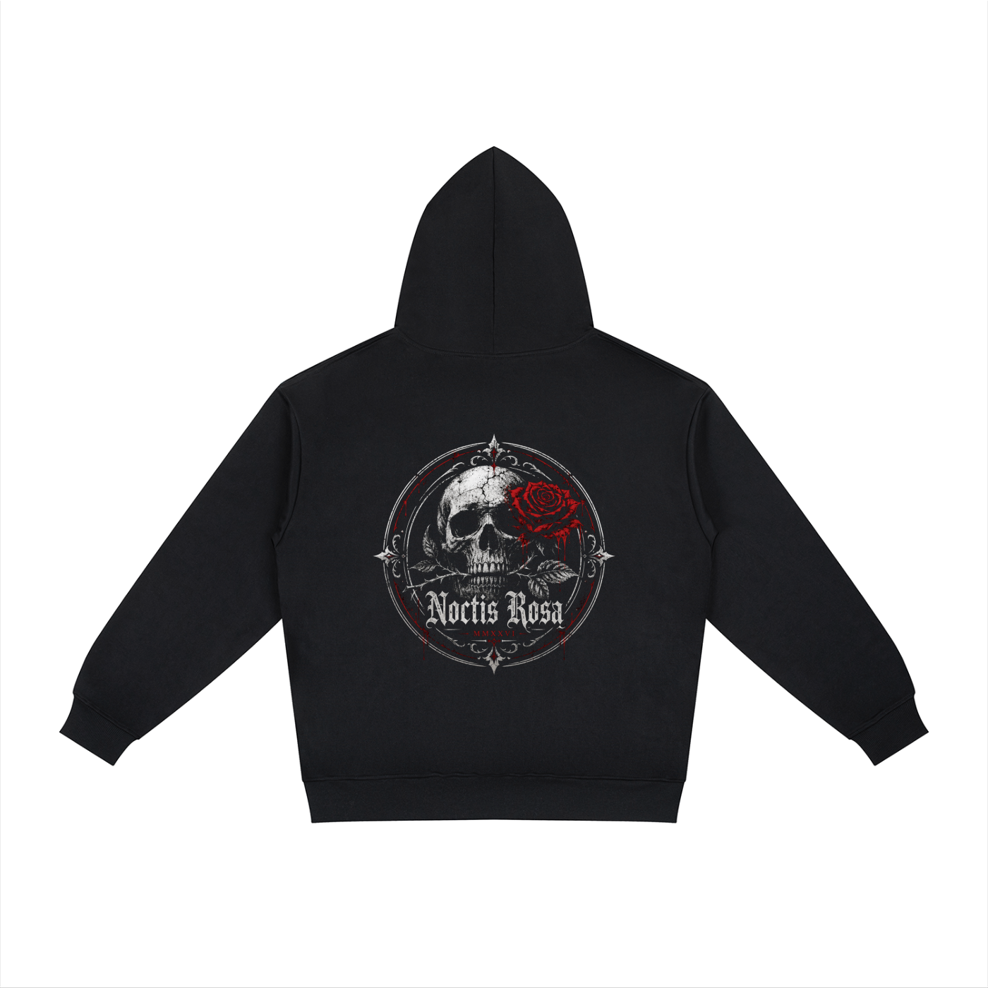 Noctis Rosa Gothic Hoodie | Skull & Rose Graphic Pullover | Unisex Hoodie