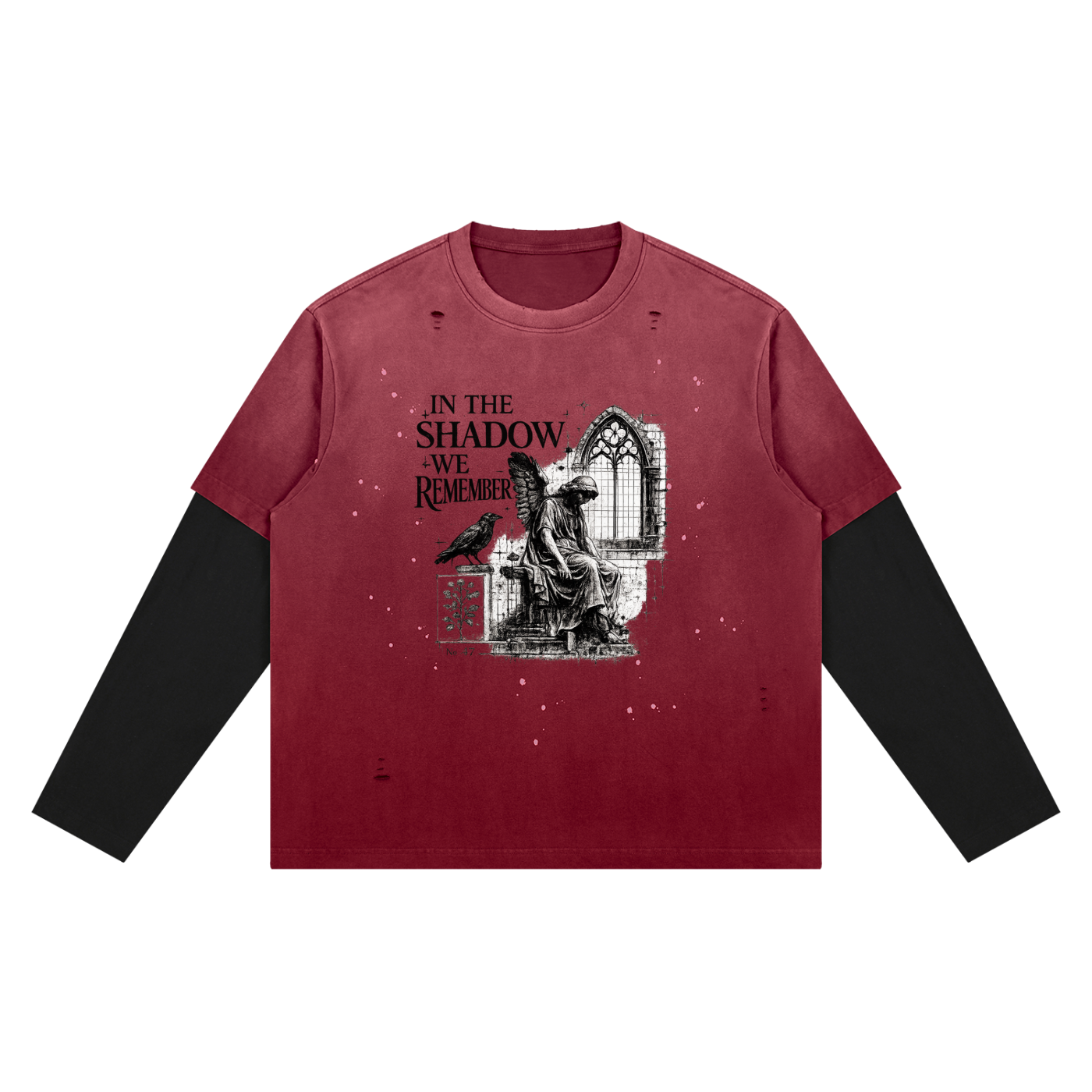In The Shadow We Remember Gothic Vintage Wash Layered T-Shirt
