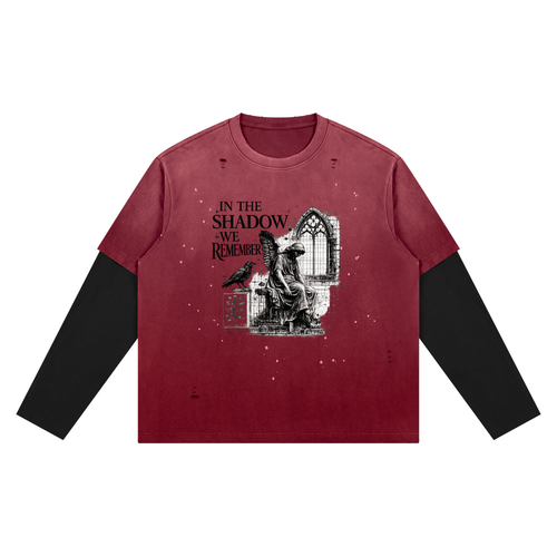 In The Shadow We Remember Gothic Vintage Wash Layered T-Shirt