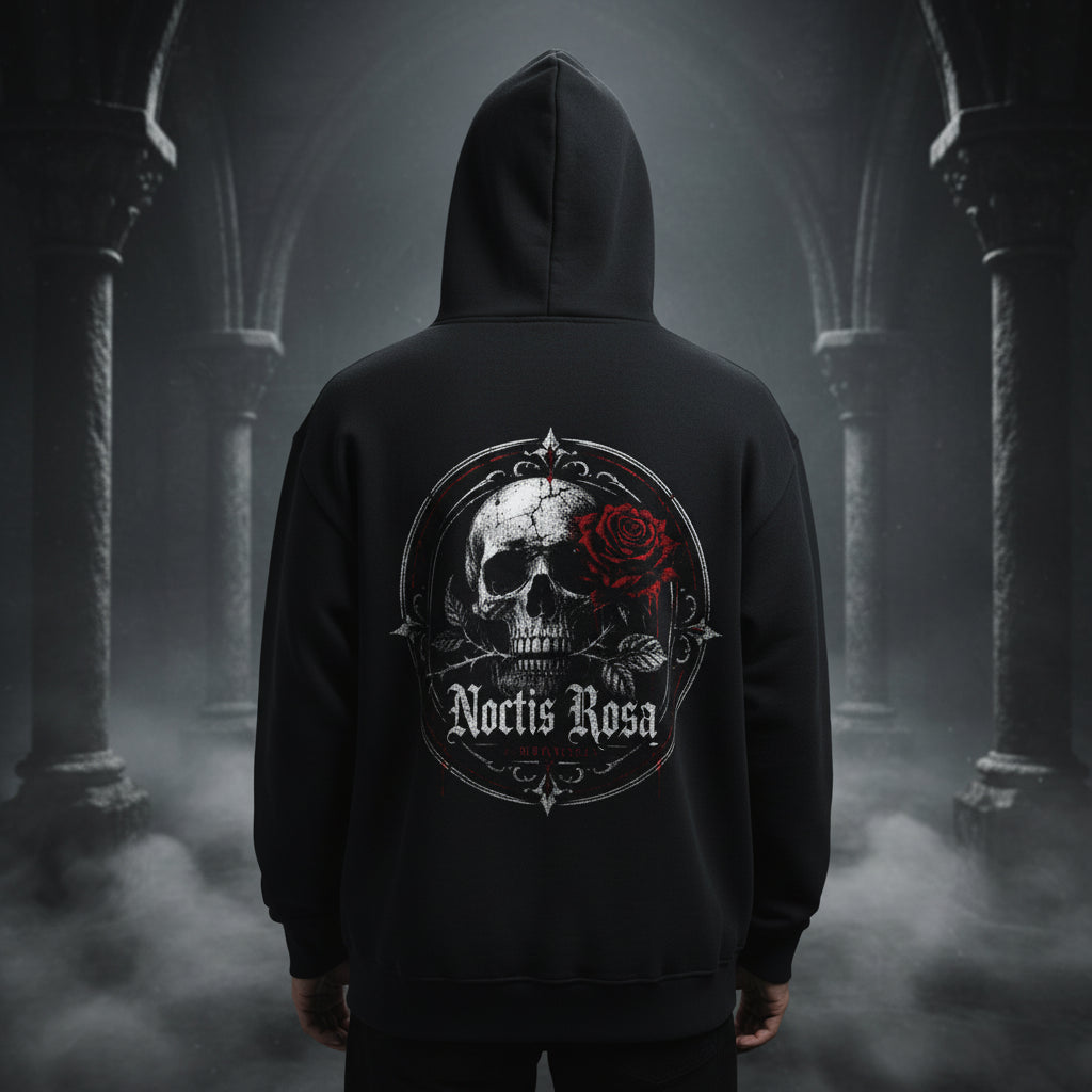 Noctis Rosa Gothic Hoodie | Skull & Rose Graphic Pullover | Unisex Hoodie