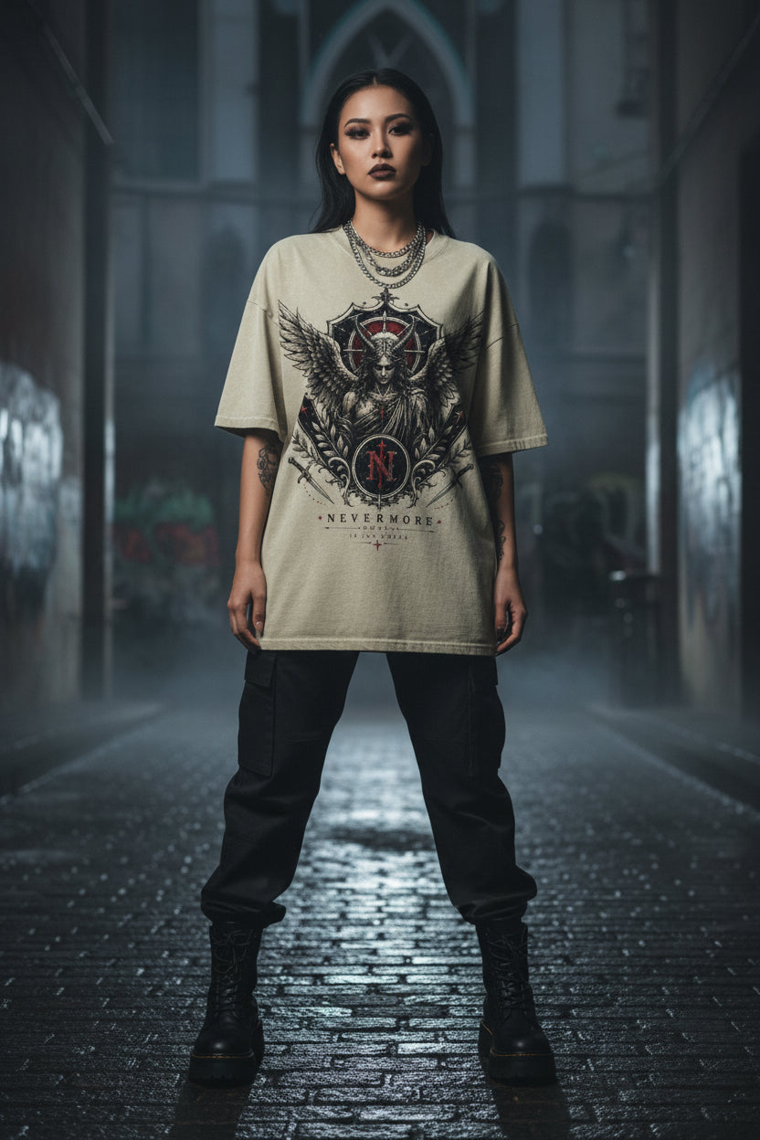 Nevermore Crest Snow Washed Oversized T-Shirt – Unisex Drop Shoulder