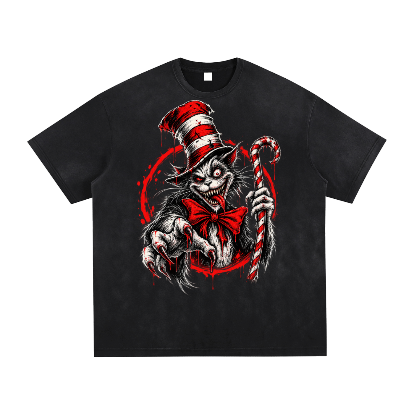 Sinister Cat Vintage Washed Graphic Tee | Gothic Horror Streetwear