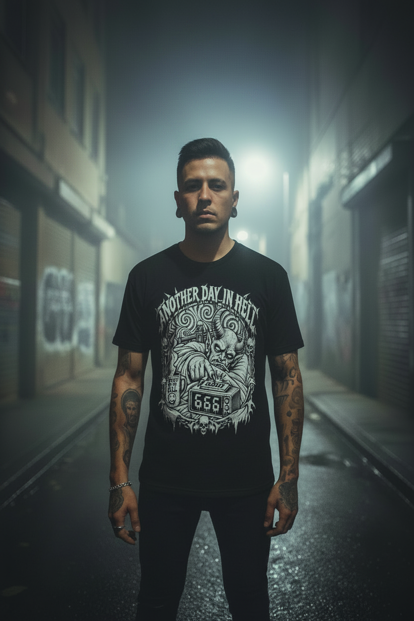 Another Day In Hell - Black Tee Mockup (no cigarette)