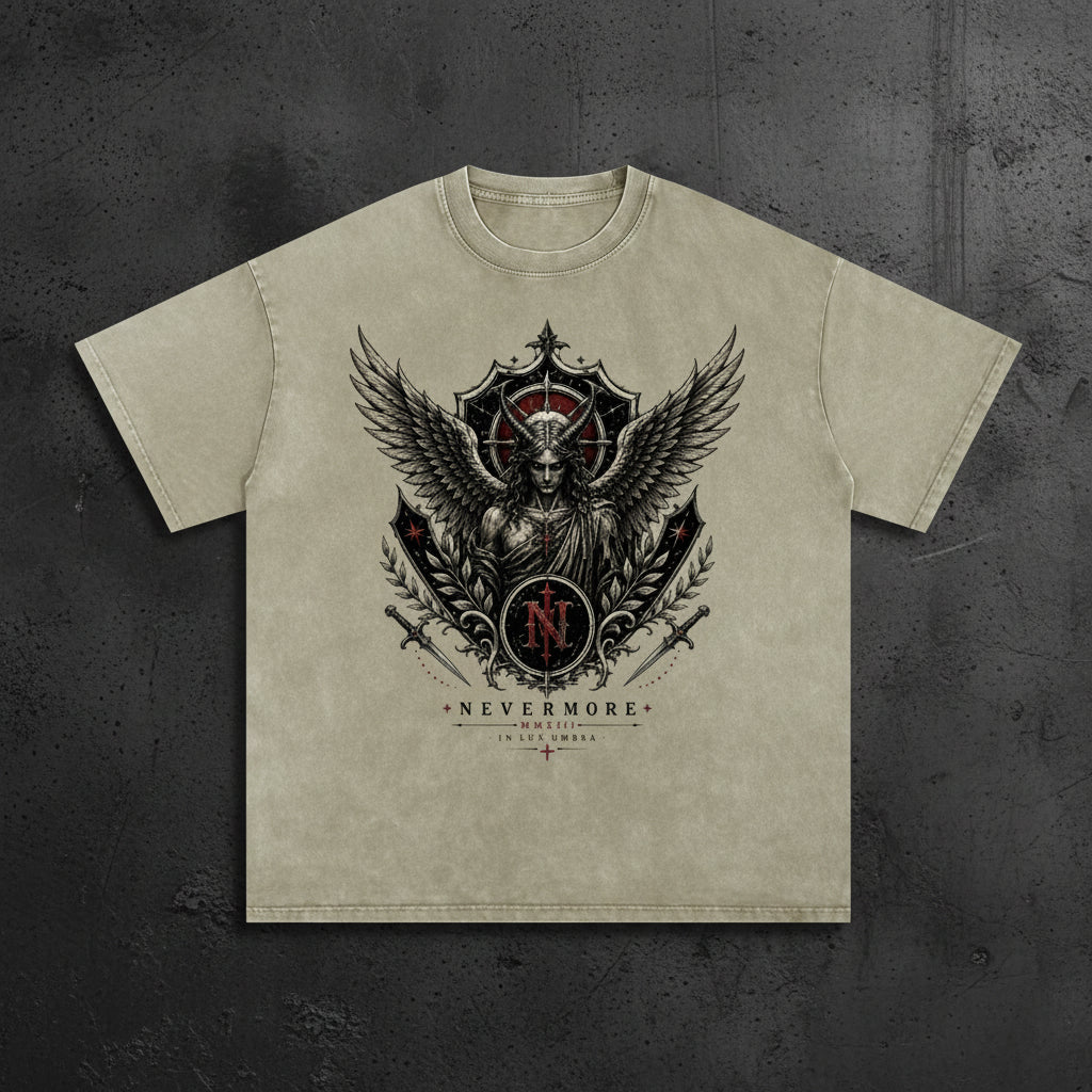 Nevermore Crest Snow Washed Oversized T-Shirt – Unisex Drop Shoulder