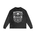 Nighthawk Gothic Crest Acid Wash Long Sleeve T-Shirt | Oversized Heavyweight Streetwear