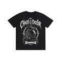 A black short-sleeve t-shirt with a white graphic print of a plague doctor and the text 'The Chaos Doctor' and 'Under the Chaos' on a plain white background.