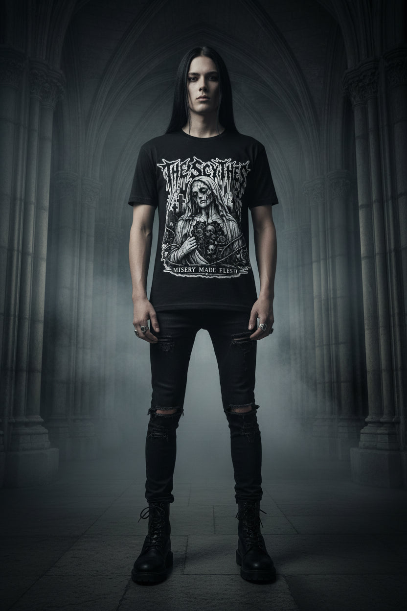 The Scythes "Misery Made Flesh" Gothic T-Shirt | Horror Graphic Tee