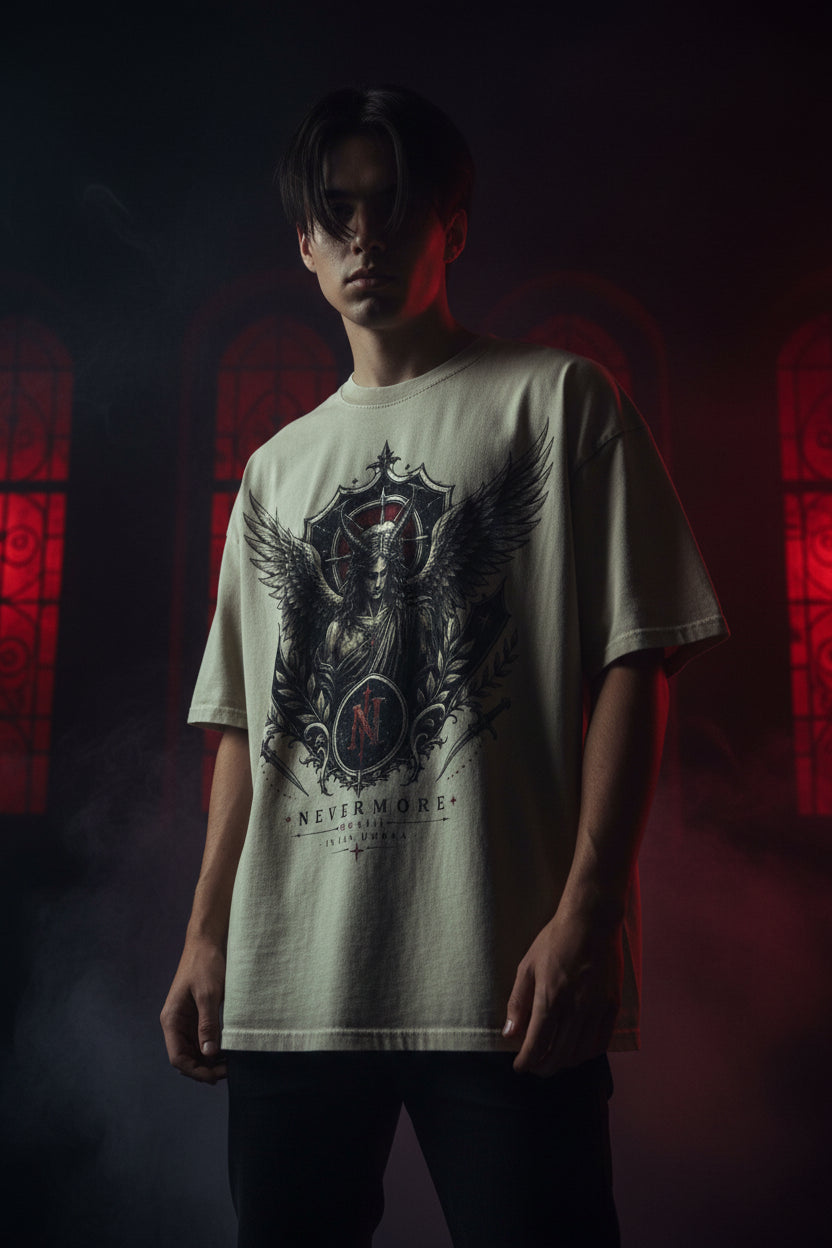 Nevermore Crest Snow Washed Oversized T-Shirt – Unisex Drop Shoulder