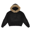 Sun Fade Boxy Zip Hoodie with Detachable Fur Trim