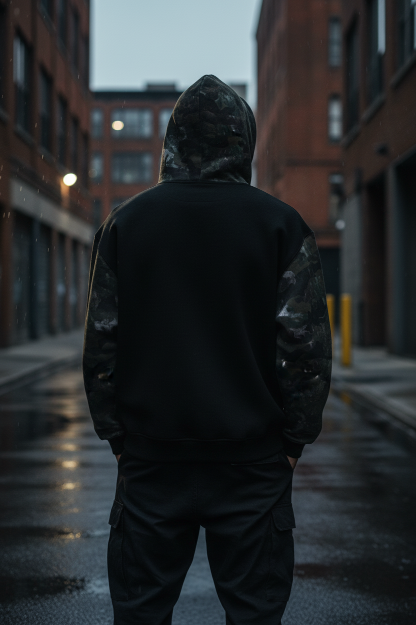 Unisex Colorblock Camo Full Zip Boxy Hoodie