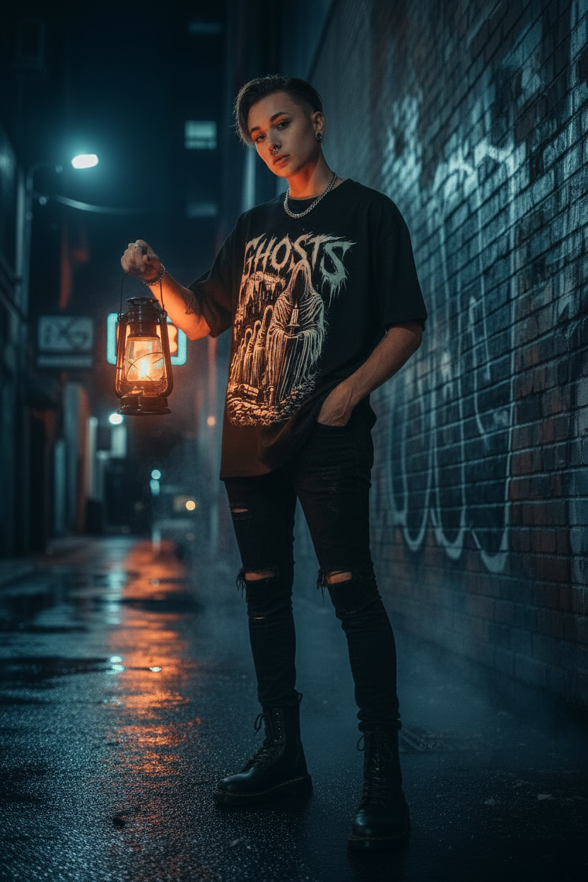 Ghosts Tee — Female Urban Lifestyle Mockup