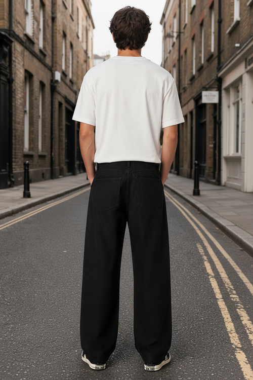 Heavyweight Cotton Straight-Leg Pants Urban Back Mockup