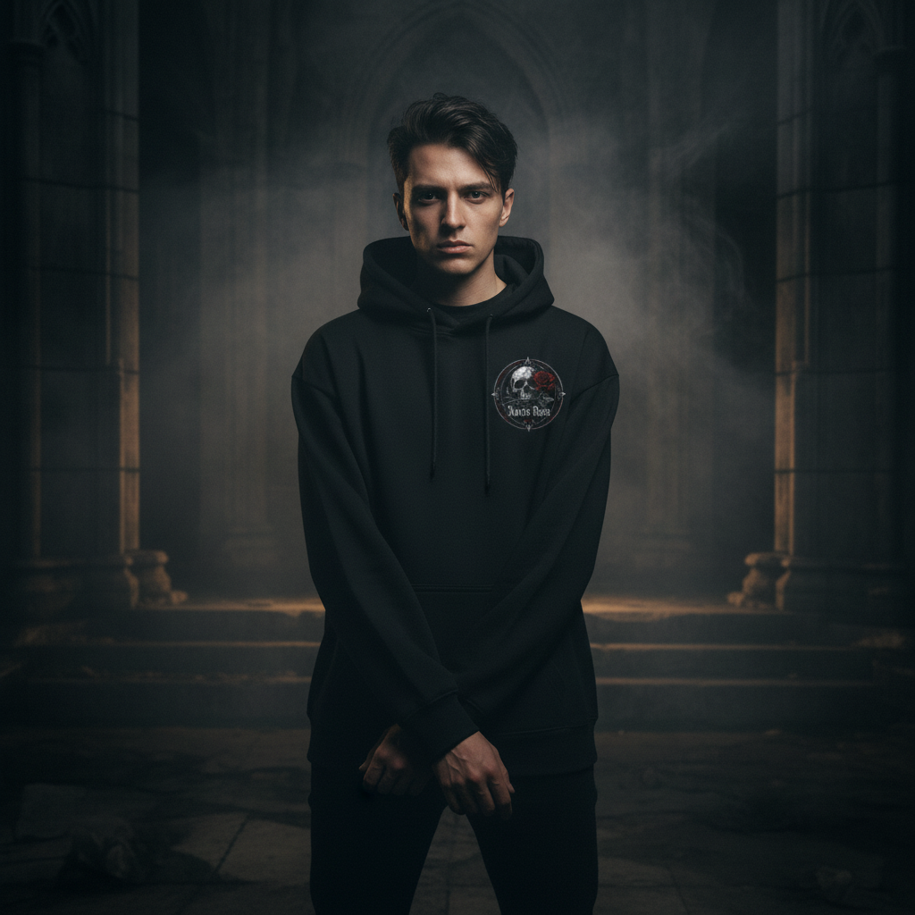 Noctis Rosa Gothic Hoodie | Skull & Rose Graphic Pullover | Unisex Hoodie