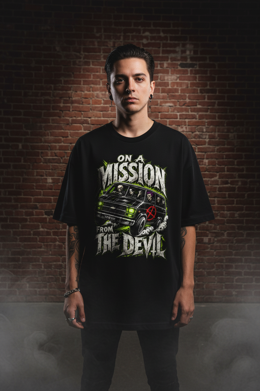 On A Mission From The Devil Tee – Front Lifestyle Mockup