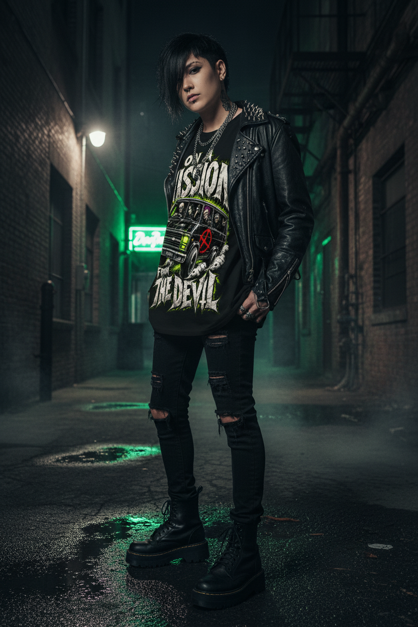 On A Mission From The Devil Tee – Side Lifestyle Mockup
