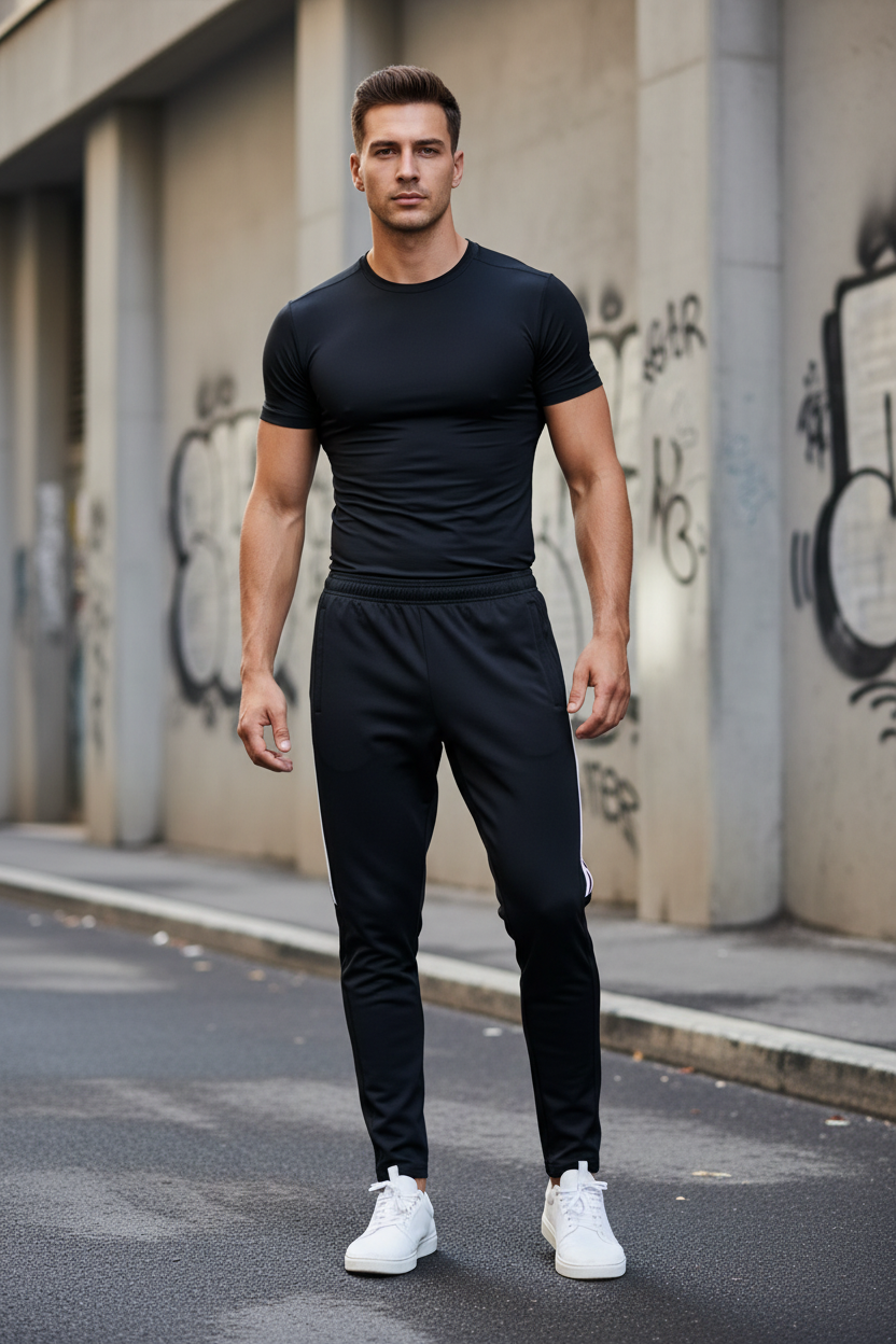 Side Stripe Running Pants Urban Front Mockup