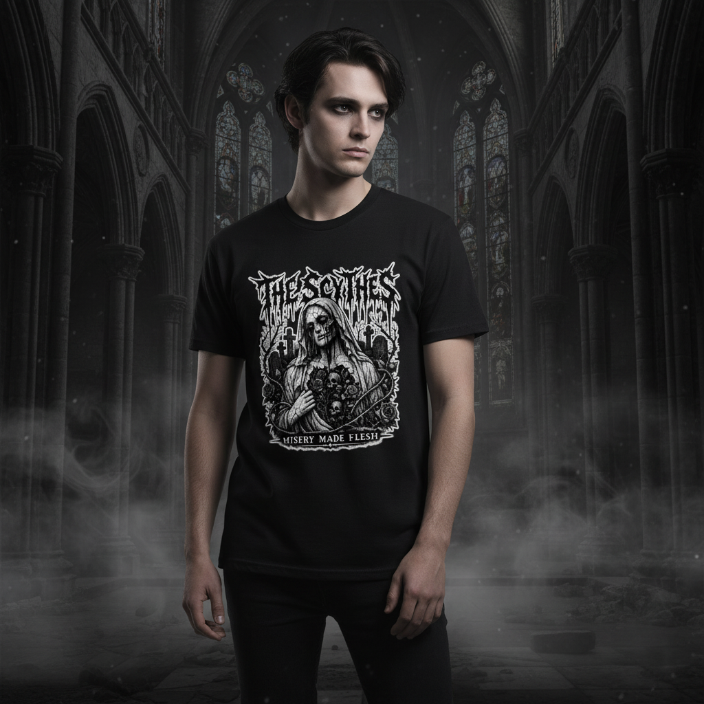 The Scythes Misery Made Flesh Gothic T-Shirt Square Mockup